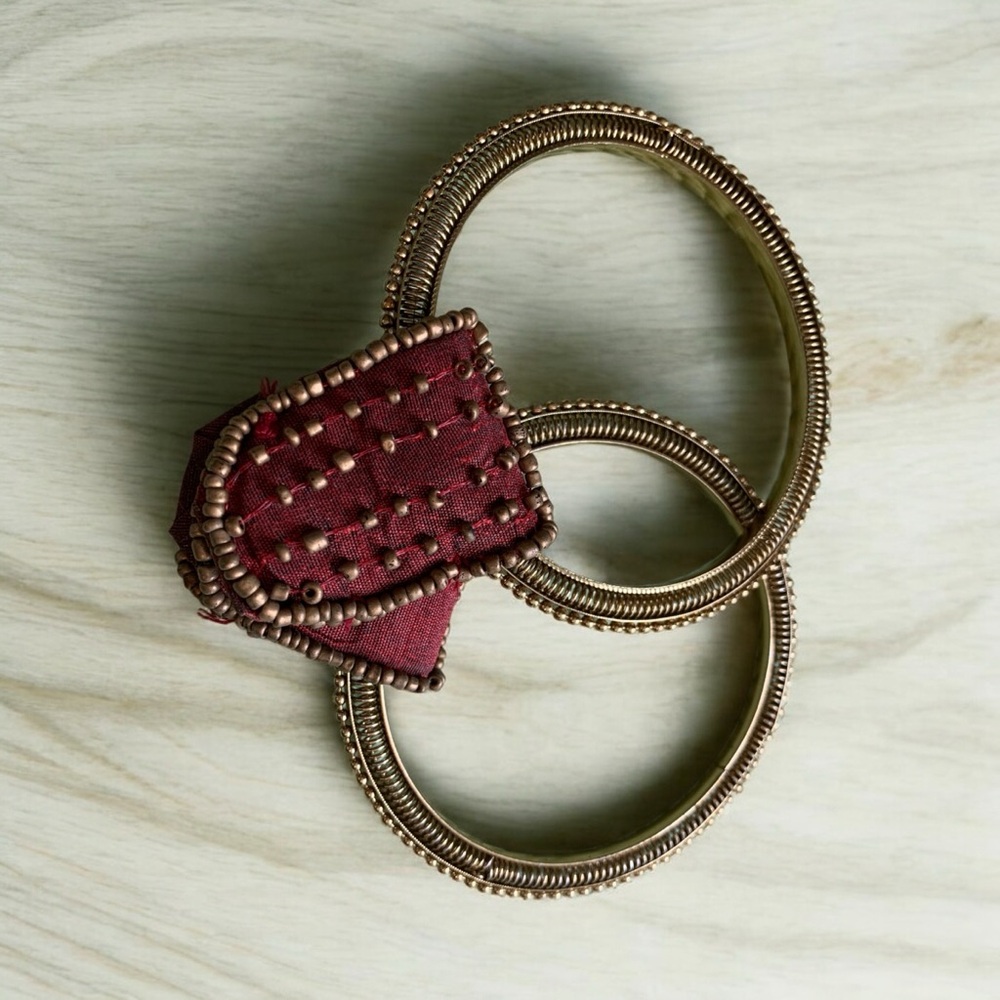 Handcuff Style Gold and Red Beaded Bracelet, Vintage